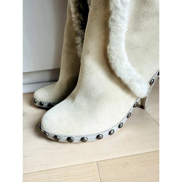 Nike Lab G Series Suede Heeled Boots Size 6 Shearling Lined Sexy Neutral - Picture 9 of 11